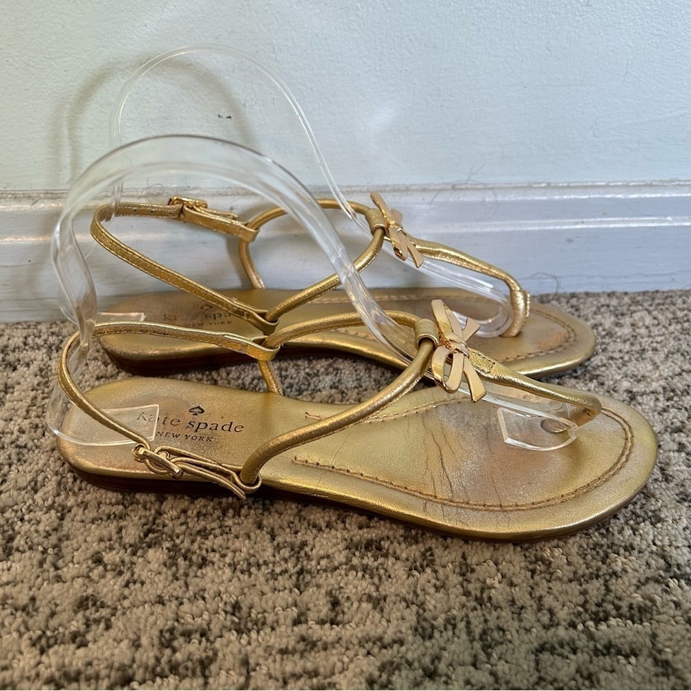Kate Spade Gold Bow Strappy Sandals Size 7.5